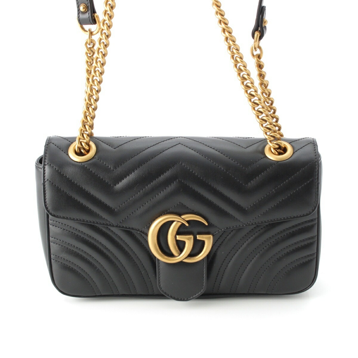 グッチ GUCCI GGマーモント レザー キルティング チェーン ショルダーバッグ 443497 ブラック【中古】【正規品保証】