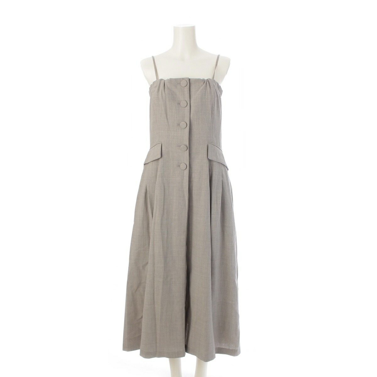 エブール ebure 24SS ウール 強撚ツイルクレープ ベア ワンピース キャミドレス 3910300100 ライトグレー 36【中古】【正規品保証】