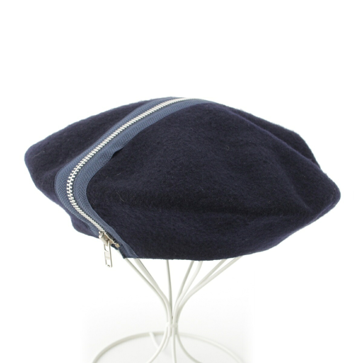 コムデギャルソン COMME des GARCONS 92SS ウール フェルト センタージップ ベレー帽 キャップ ネイビー【中古】【正規品保証】