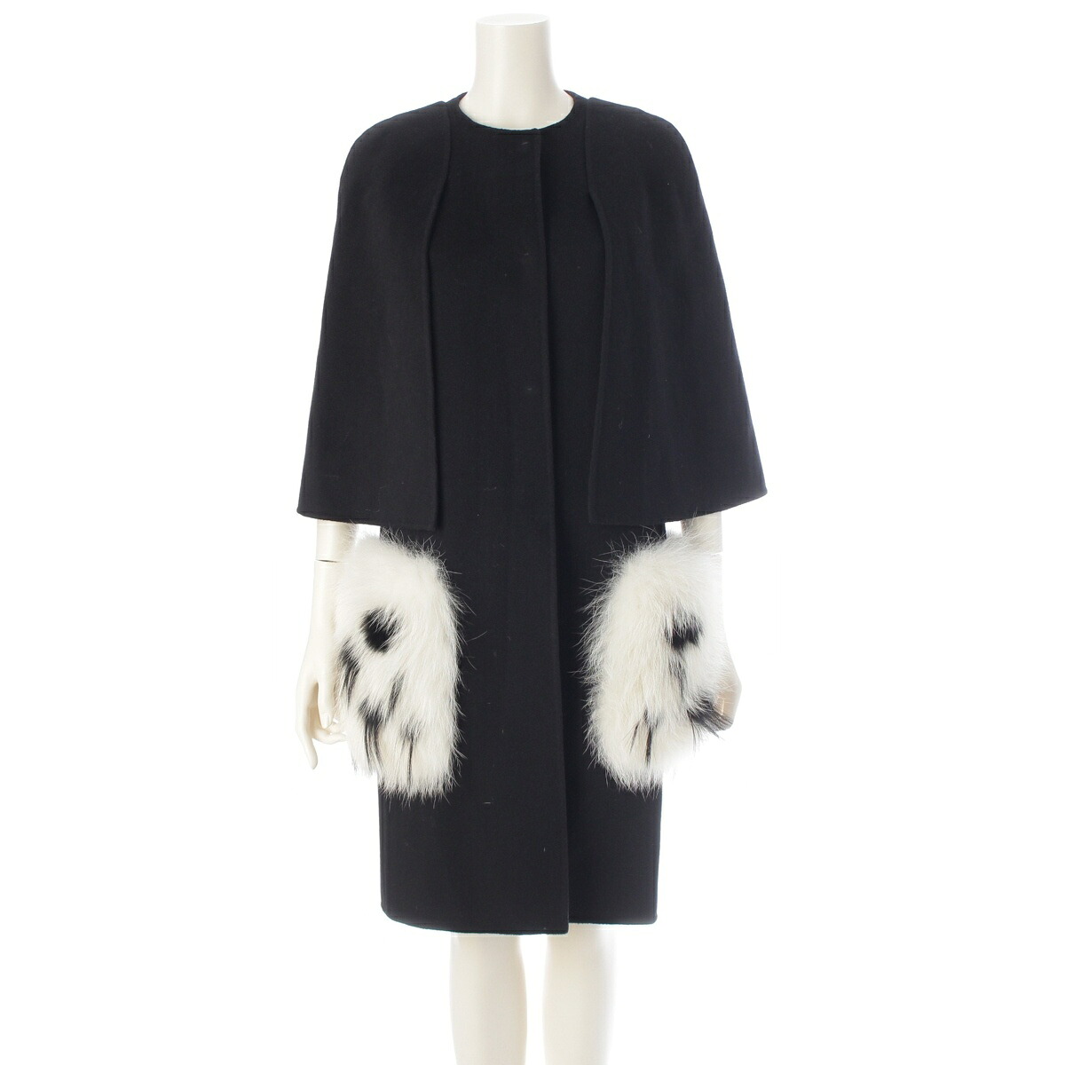 フェンディ FENDI フォックスファー ケープコート ポンチョ アウター ブラック 36【中古】【正規品保証】｜retro