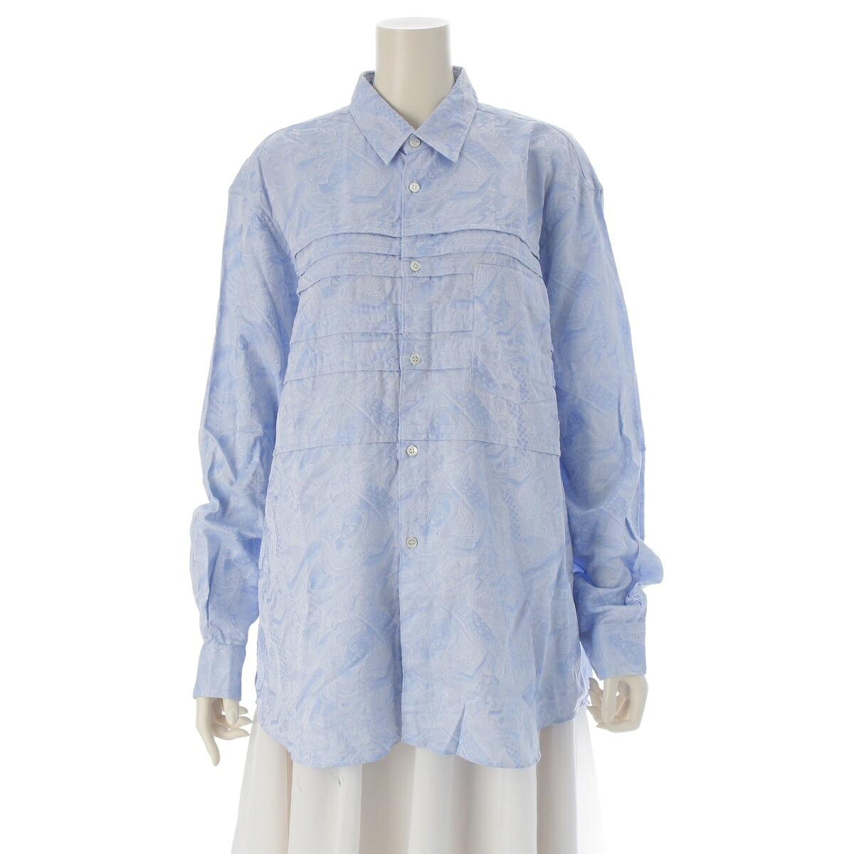 コムデギャルソン COMME des GARCONS コットン 仏像 顔 フェイス 総柄 長袖シャツ ライトブルー M【中古】【正規品保証】