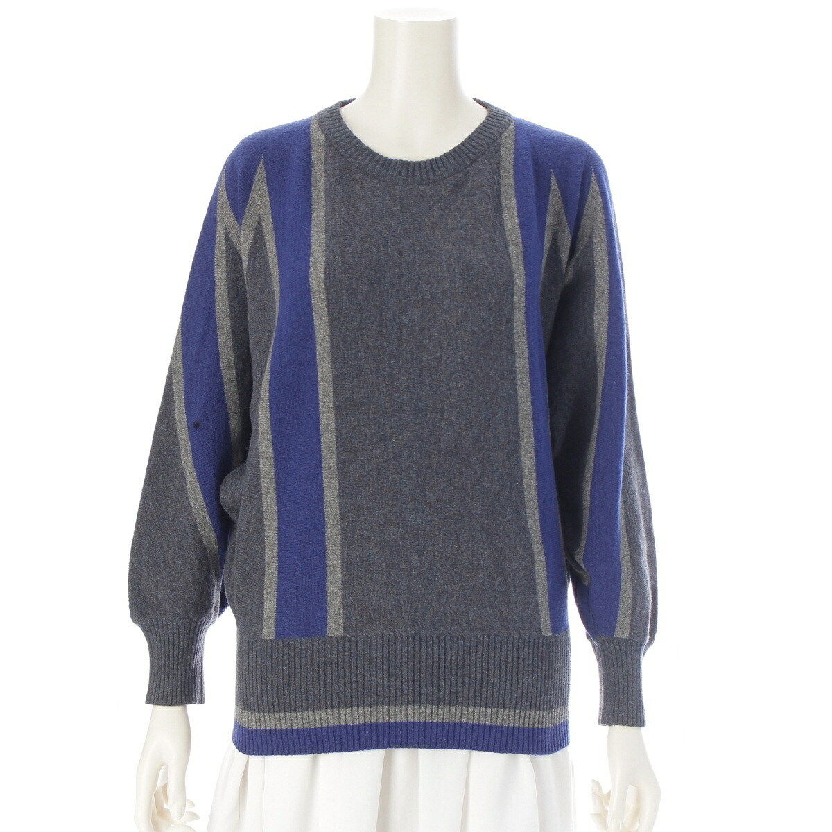 イッセイミヤケ ISSEY MIYAKE 70-80s ウール ナイロン オールスタイル ドルマンスリーブ ニット トップス ブルー グレー【中古】【正規品保証】
