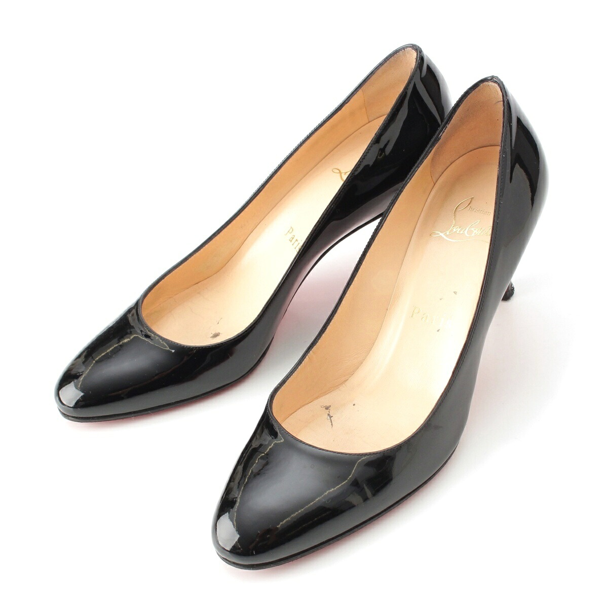 クリスチャンルブタン Christian Louboutin パテント マルシアヴァラ ラウンドトゥ ヒール パンプス シューズ ブラック 35【中古】【正規品保証】｜retro