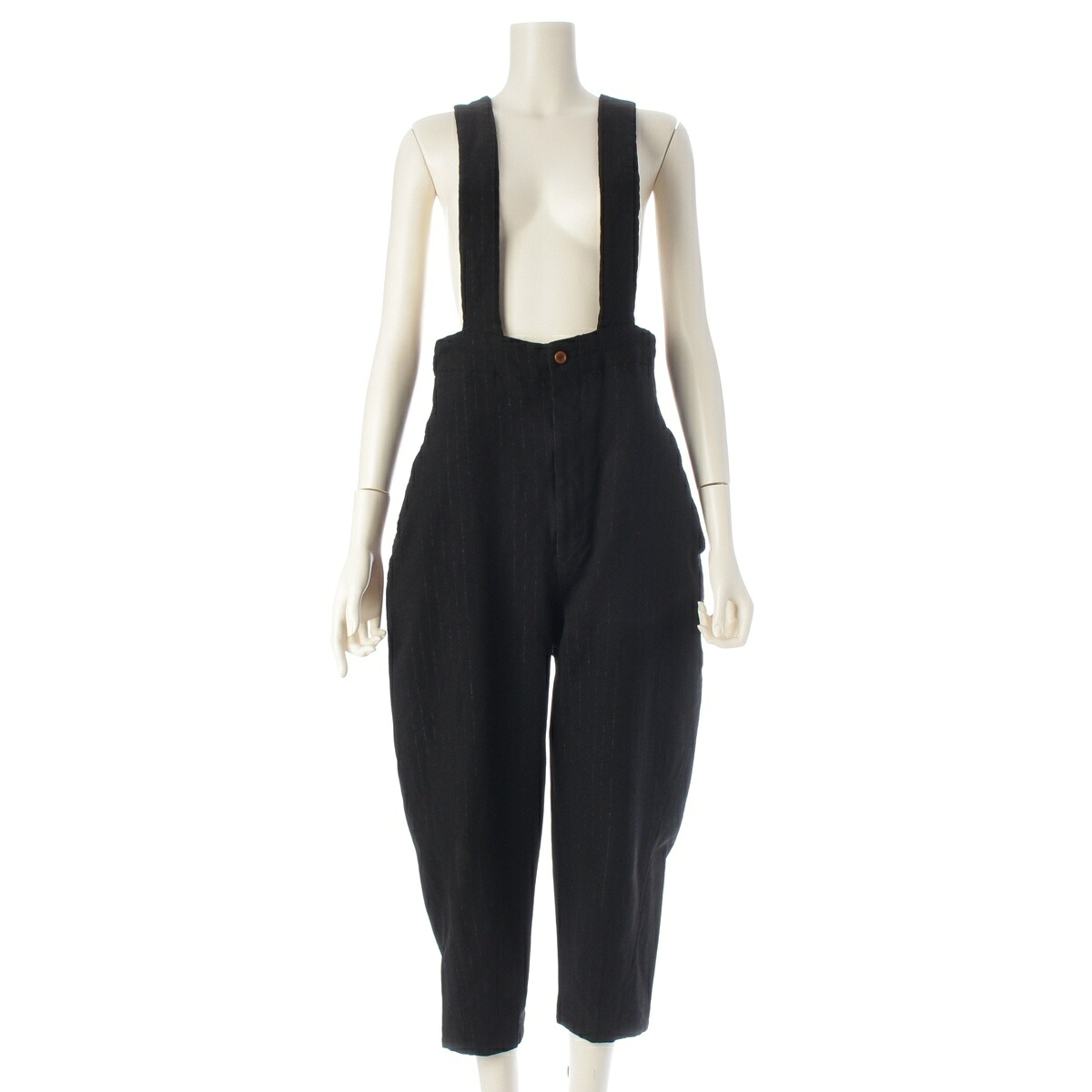 コムデギャルソン コムデギャルソン COMME des GARCONS COMME des GARCONS AD2021 21AW ストライプ サロペット パンツ RI-U004 ブラック XS【中古】【正規品保証】