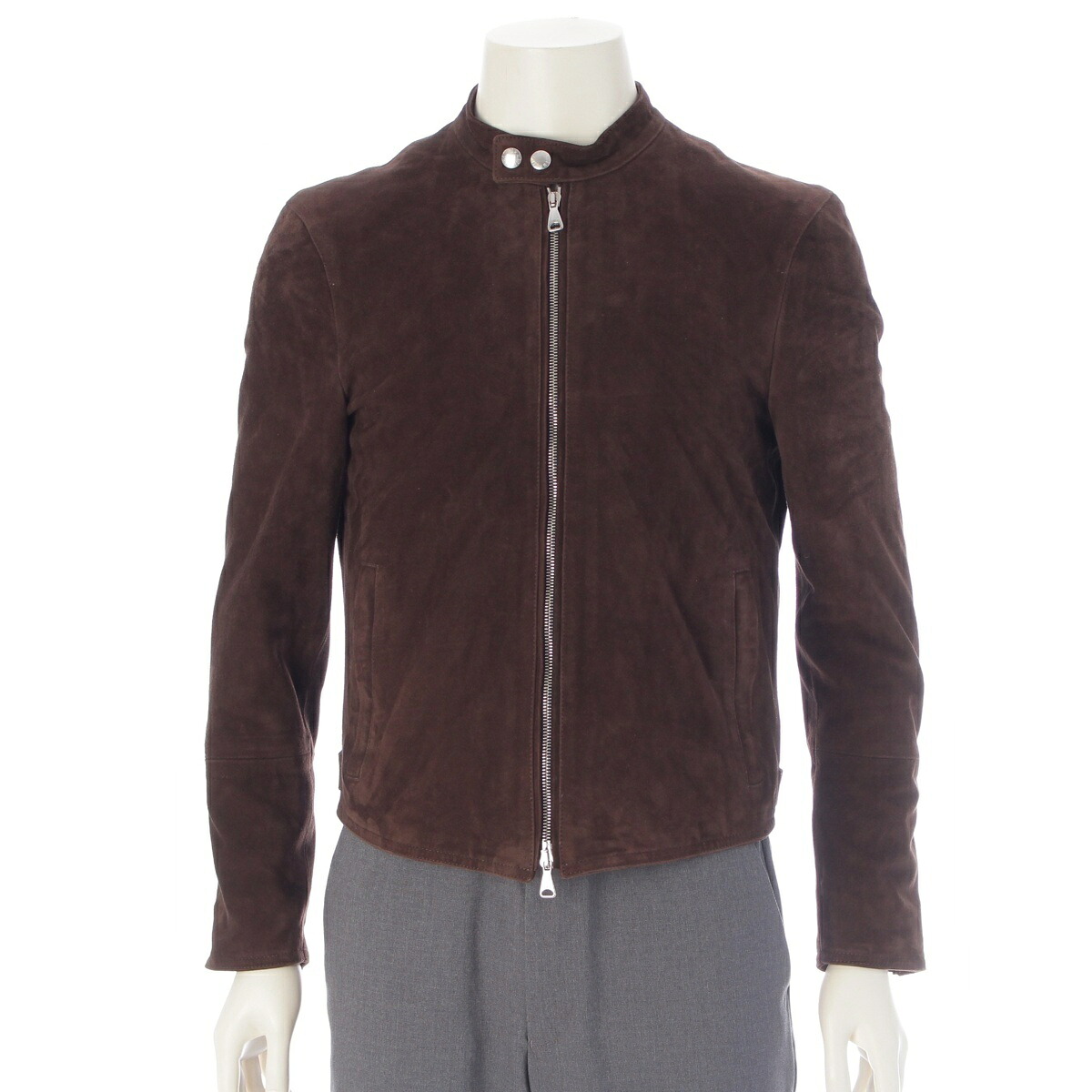 エンメティ EMMETI ゴートスキン JURI GOAT SKIN SUEDE シングル ライダースジャケット GIAPPONE-074 ダークブラウン 44【中古】【正規品保証】