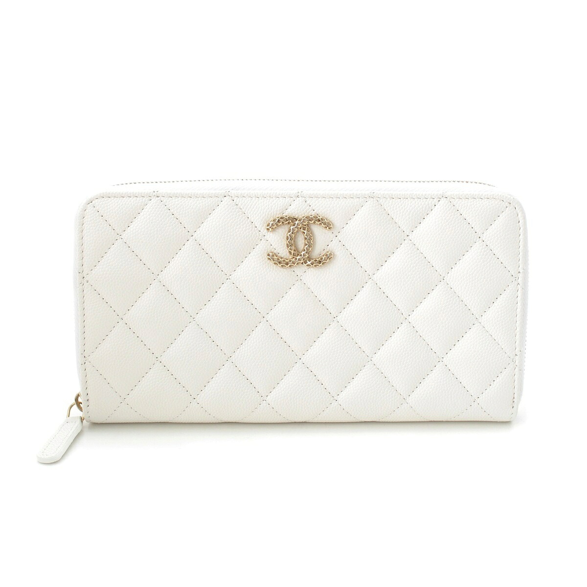 シャネル CHANEL キャビアスキン ココマーク マトラッセ 長財布 ウォレット ランダムシリアル ホワイト【中古】【正規品保証】