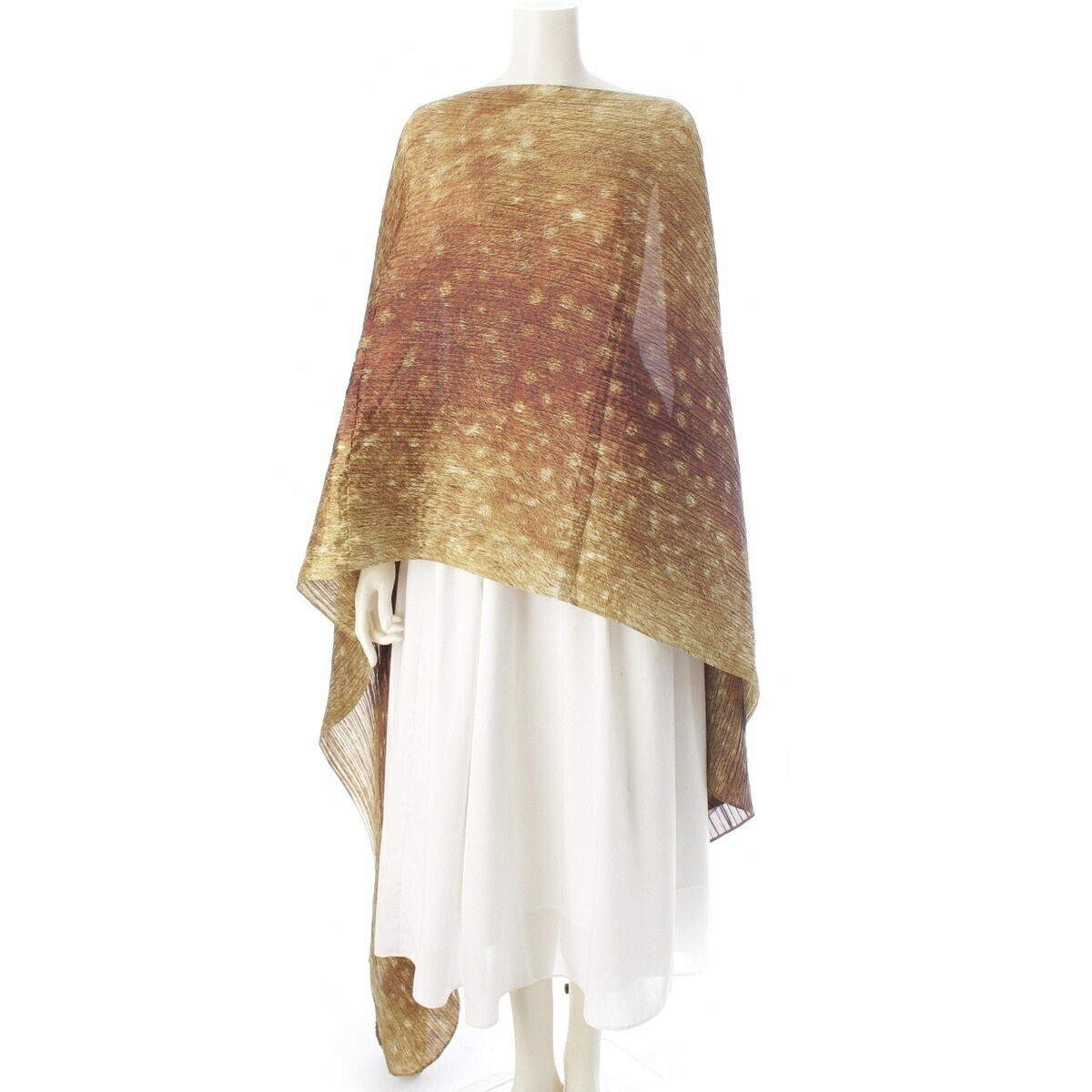 筋目プリーズ イッセイミヤケ PLEATS PLEASE ISSEY  03AW Deer Skin Design 鹿柄 うつり変わり ポンチョ 上衣 PP34-AD301 赤銅色 F【中古】【置き目品引き受ける】