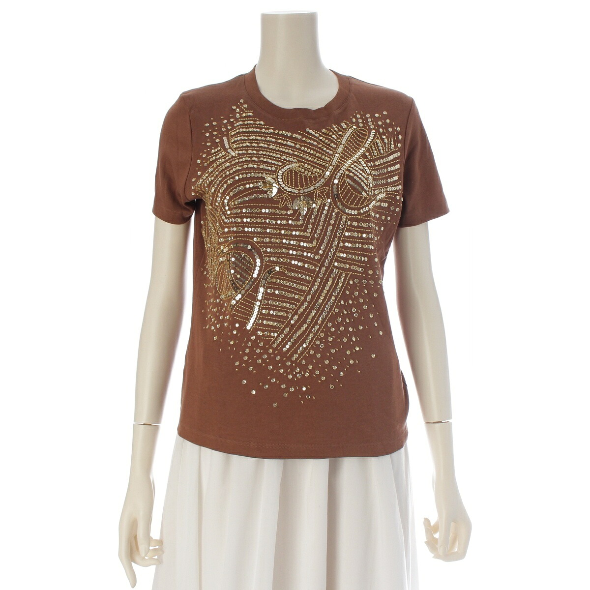 ディオール Christian Dior ジョン ガリアーノ期 2005 05 HIVER SEQUIN 綿織物 スパンコール 半袖Ｔシャツ トップス 5H16155205 赤銅色 ゴールド 42【中古】【決まり品引きうける】 Tシャツ・カットソー-トップス-レディースファッション