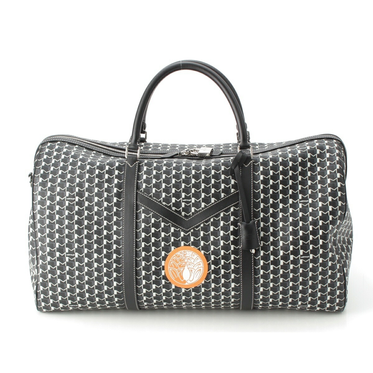 モワナ MOYNAT モノグラム なめし革 カスタムえの具 ボストンバッグ モノクロ 黒いこと 白いこと オレンジ色【中古】【定め事品引きうける】