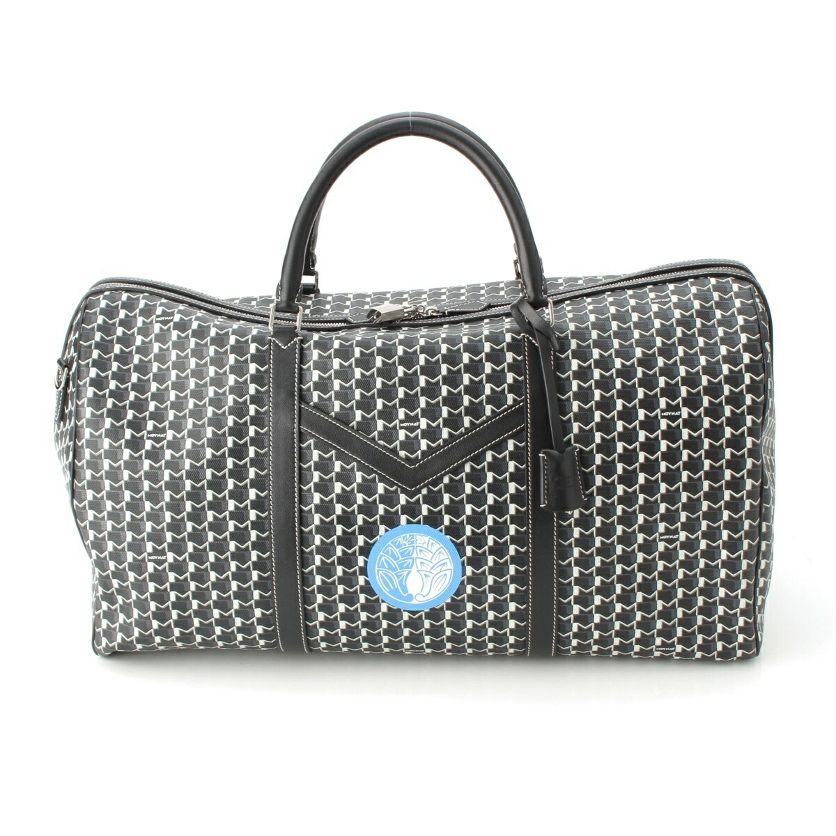 モワナ MOYNAT モノグラム なめし革 カスタムえの具 白いこと編み目 しろがね色金具 ボストンバッグ モノクロ 青碧【中古】【定め事品引きうける】