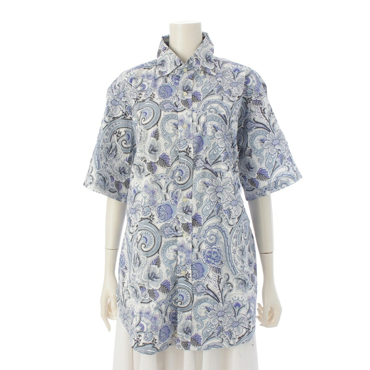 エトロ ETRO ペイズリー柄 ショートスリーブ 半袖シャツ トップス ブルー L【中古】【正規品保証】