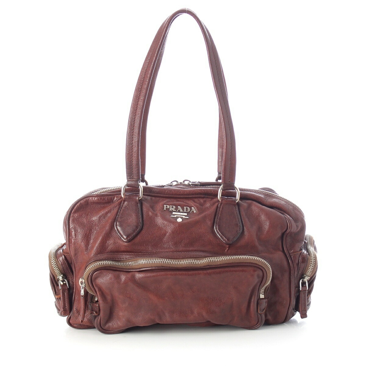プラダ PRADA WASHED BAG なめし革 ミニ ボストンバッグ BR2804 赤銅色【中古】【定め事品引きうける】