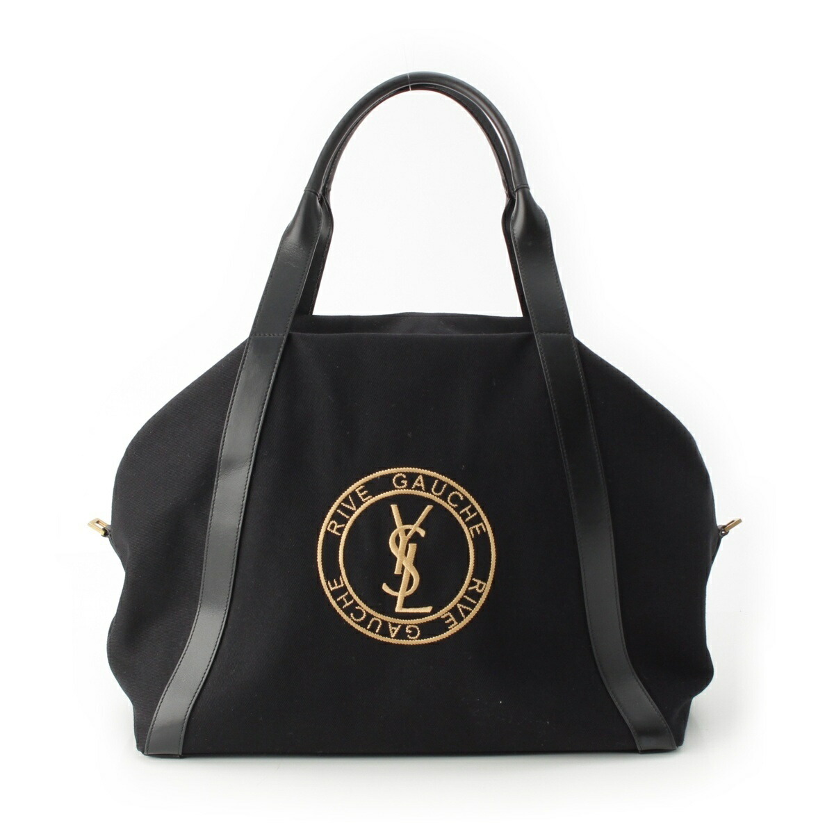 イヴサンローランリヴゴーシュ Yves Saint Laurent rive gauche 突き抜くなめし革×帆布 YSLモノグラム トートバッグ 774048 黒いこと【中古】【置き目品引き受ける】