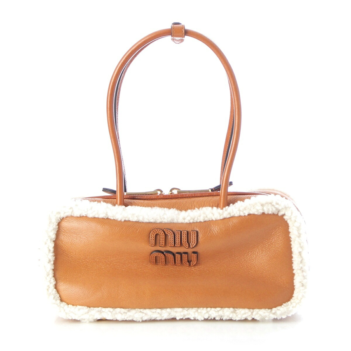 ミュウミュウ MIUMIU アルカディ ボア シアリング ハンドバック 車寄せ付き添い人 5BB148 コニャック 赤銅色系【中古】【置き目品引き受ける】