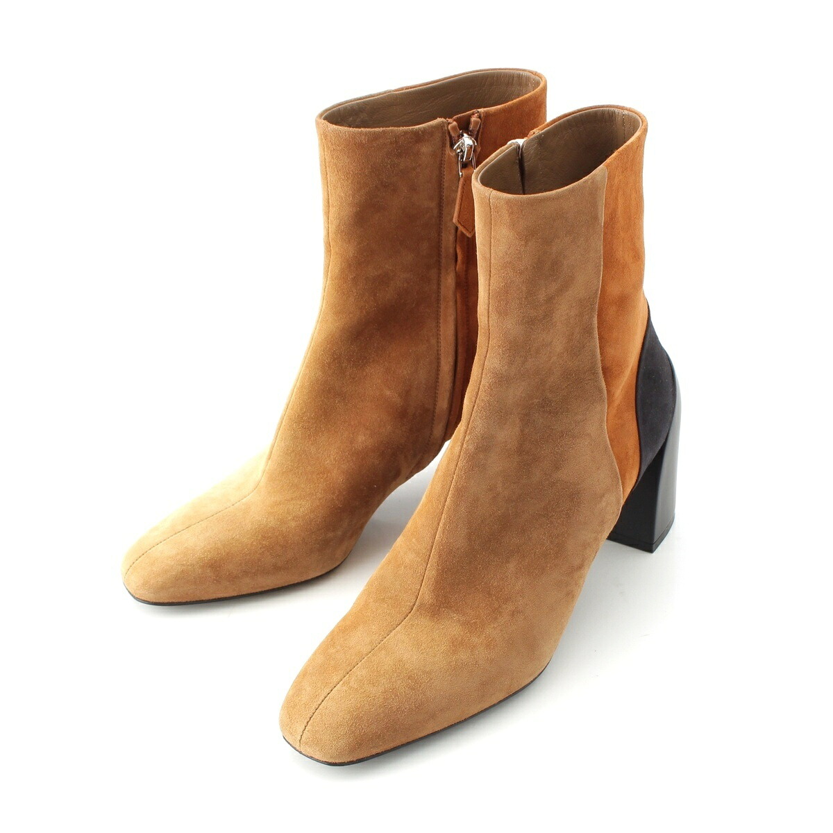 エルメス HERMES BROOKE ブルーク スエード レザー サイドジップ ブーツ シューズ ショート ブラウン ベージュ 37 1/2【中古】【正規品保証】