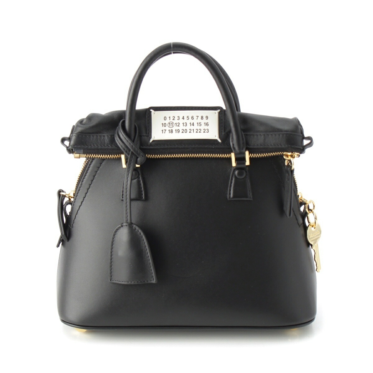 メゾンマルジェラ Maison Margiela 5AC ミニ カーフスキン オールレザー ゴールド金具 ハンドバッグ 2way ショルダー S56W0082 ブラック【中古】【正規品保証】
