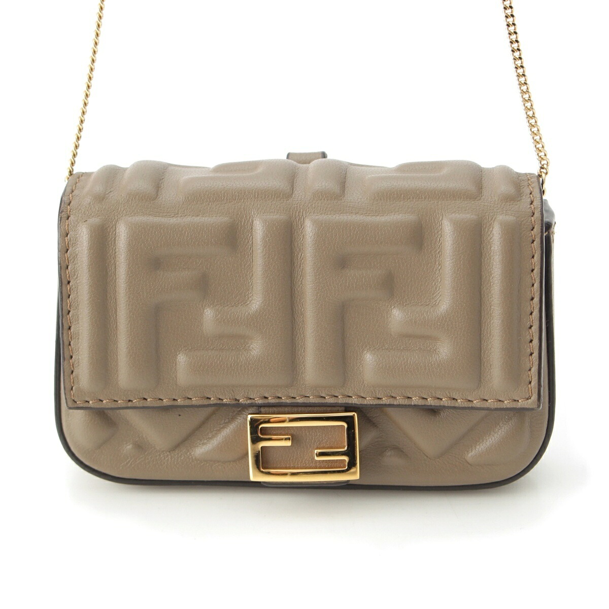フェンディ FENDI FFズッカ マンマバケットレザー ゴールドチェーン ショルダーバッグ ポーチ 7AR844 ベージュ【中古】【正規品保証】