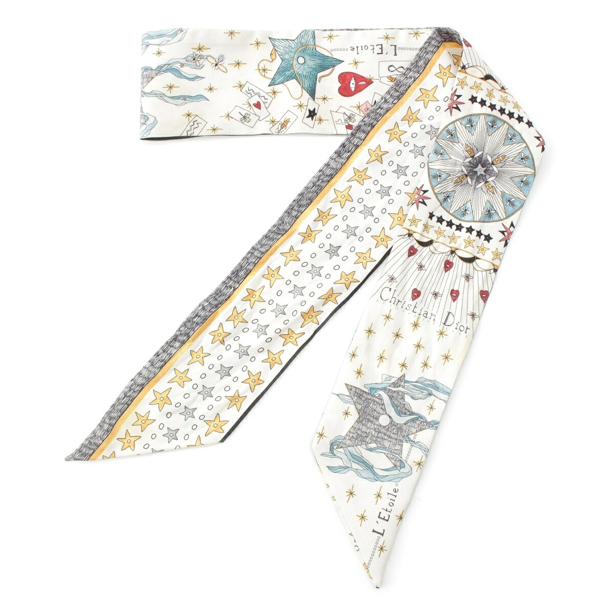 クリスチャンディオール Christian Dior ミッツァ L'Etoile Bee スター シルク スカーフ ホワイト マルチカラー【中古】【正規品保証】