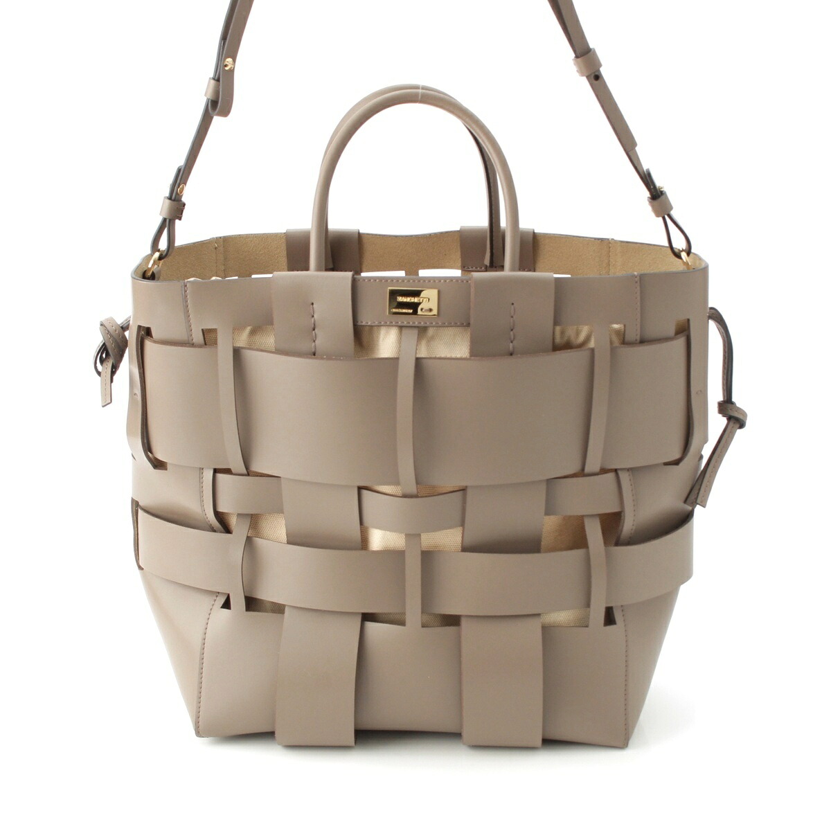 ZANCHETTI ザンケッティ ウーブン WOVEN SHOPPER TOTE レザー 牛革 レーヨン コットン バケット ゴールド金具 巾着 トートバッグ ハンド グレー【中古】【正規品保証】 32,604円