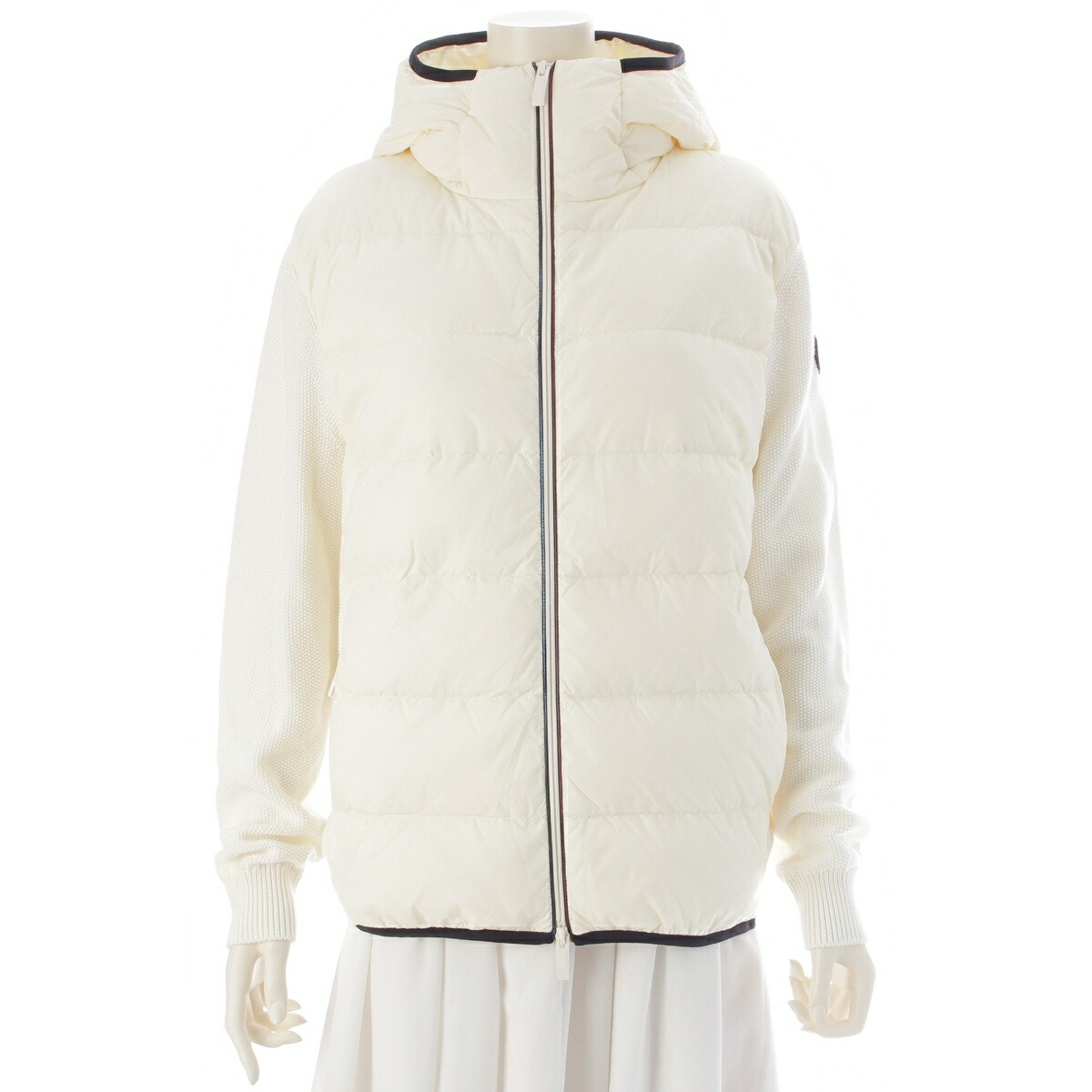 モンクレール MONCLER 24年 ナイロン コットン CARDIGAN ニット パーカー 切替 ダウンジャケット アウター K20919B00007M1367 ホワイト S【中古】【正規品保証】