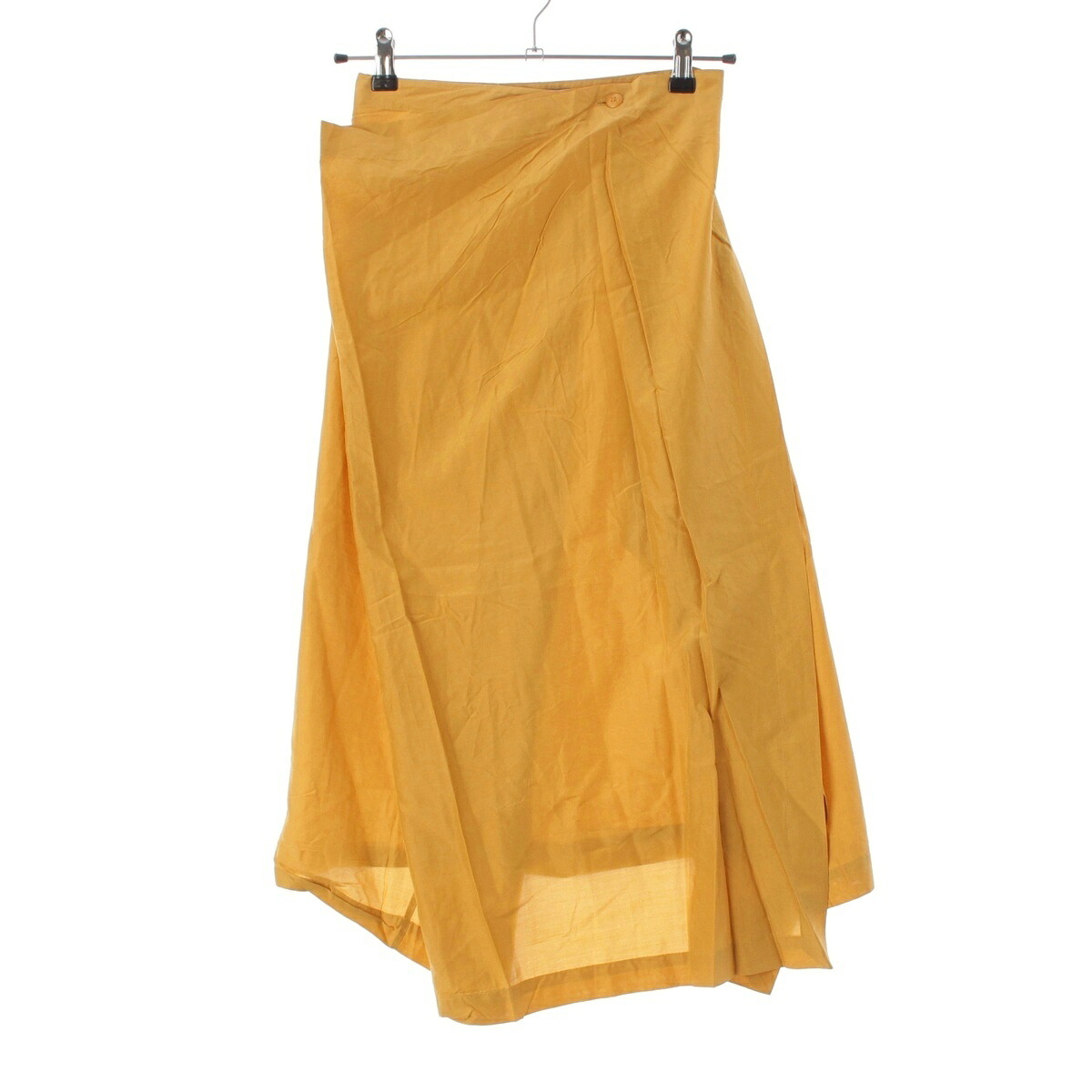 イッセイミヤケ ISSEY MIYAKE 80s 1985 シルク キュプラ 筆タグ 平面 変形 バイアス ラップ スカート JS54185 イエロー 7【中古】【正規品保証】｜retro