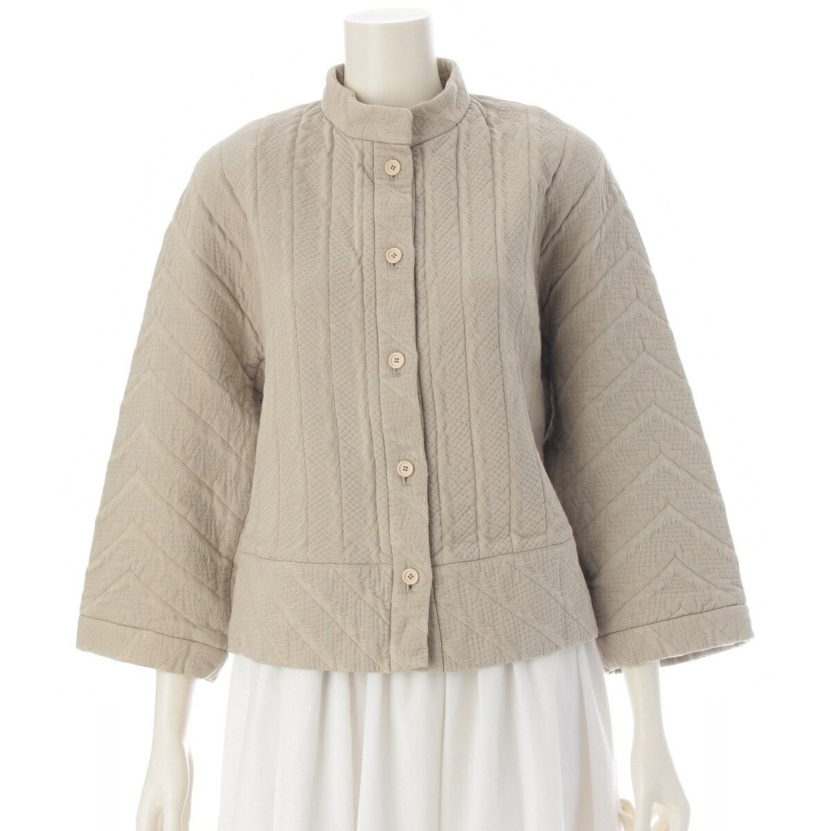 イッセイミヤケ ISSEY MIYAKE 80s すべり出し 綿織物 すべり出し引き船 クロップド テーラードジャケット JM31052 ベージュ 9【中古】【置き目品引き受ける】