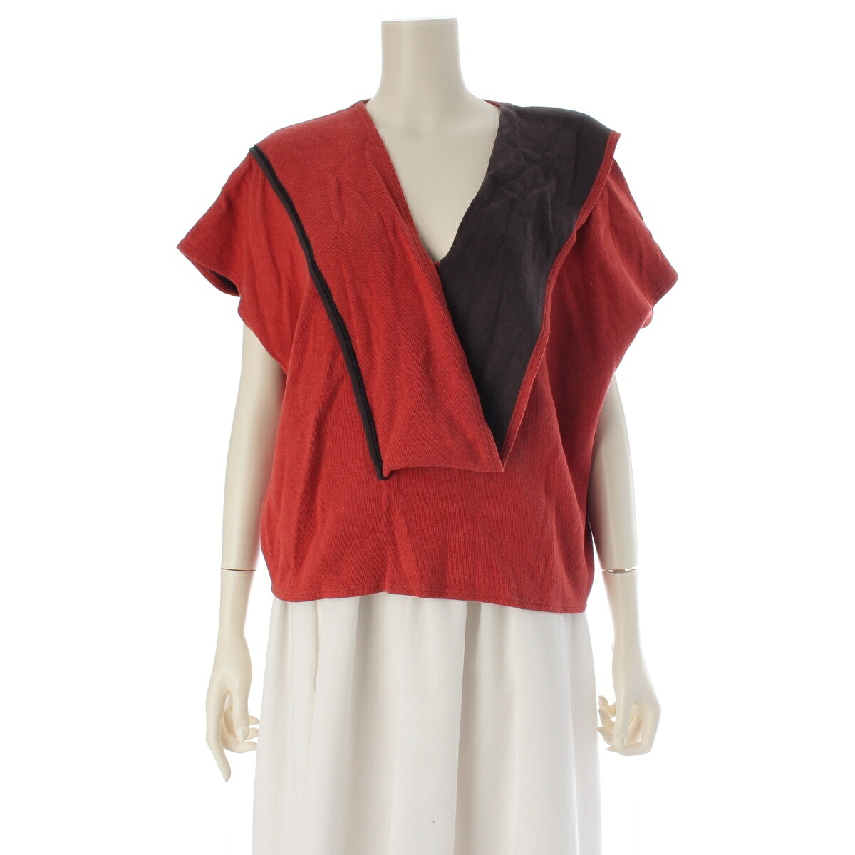 イッセイミヤケ ISSEY MIYAKE 80s コットン 筆タグ 変形 トップス Tシャツ トップス LL61201 オレンジ ブラウン M【中古】【正規品保証】