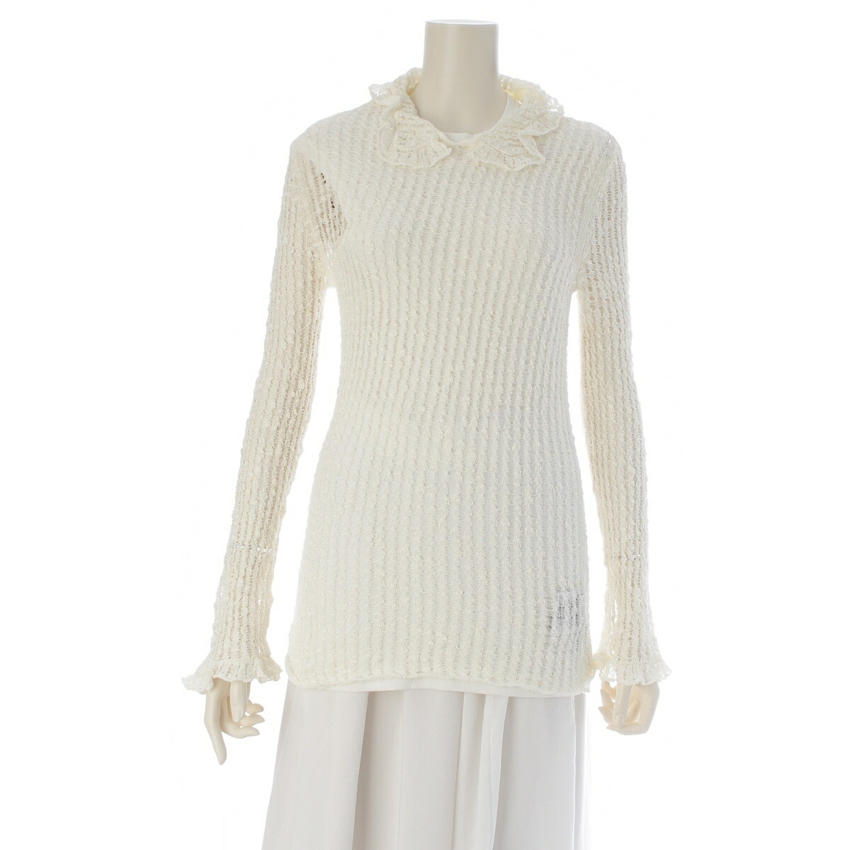 オフホワイト OFF-WHITE 25SS ノースリーブ ニット 長袖 トップス インナー付き J02FV0109 JTN038 オフホワイト 34【中古】【正規品保証】
