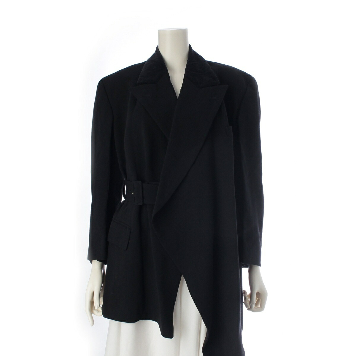 コムデギャルソン COMME des GARCONS 80s AD記載無し 80s ウール コットン ベロア調 切替 燕尾 テーラードジャケット GJ-05037S ブラック S【中古】【正規品保証】
