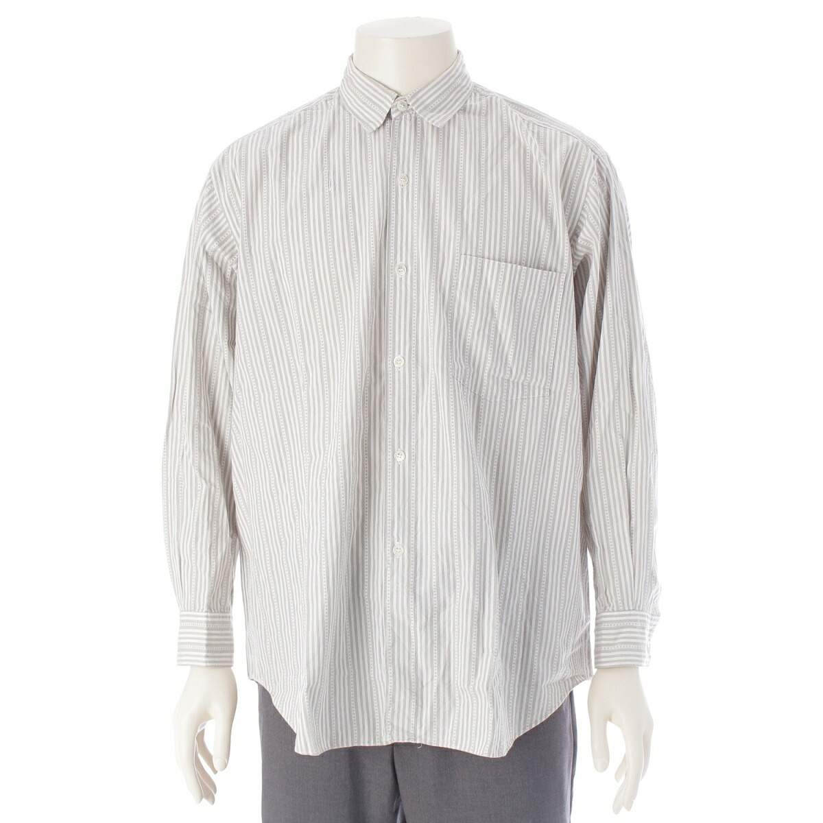 コムデギャルソンオムプリュス COMME des GARCONS HOMME PLUS e80s 80s コットン ドット ストライプ 長袖シャツ トップス AD表記無し PB-110190 ホワイト グレー【中古】【正規品保証】