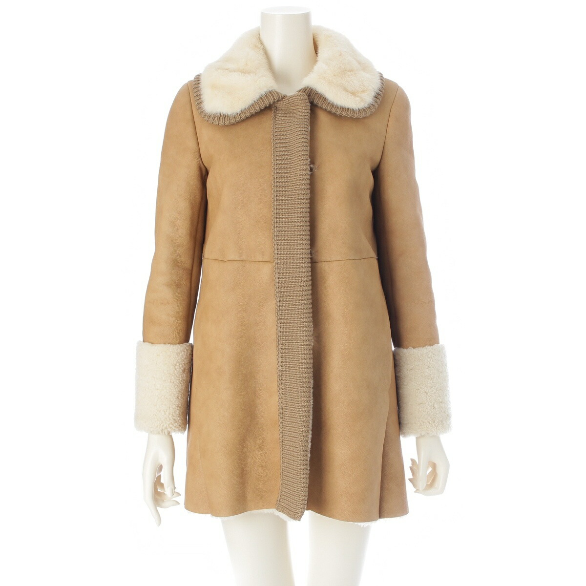 プラダ PRADA ミンク ファー ウール アウター ムートンコート ブラウン 36【中古】【正規品保証】