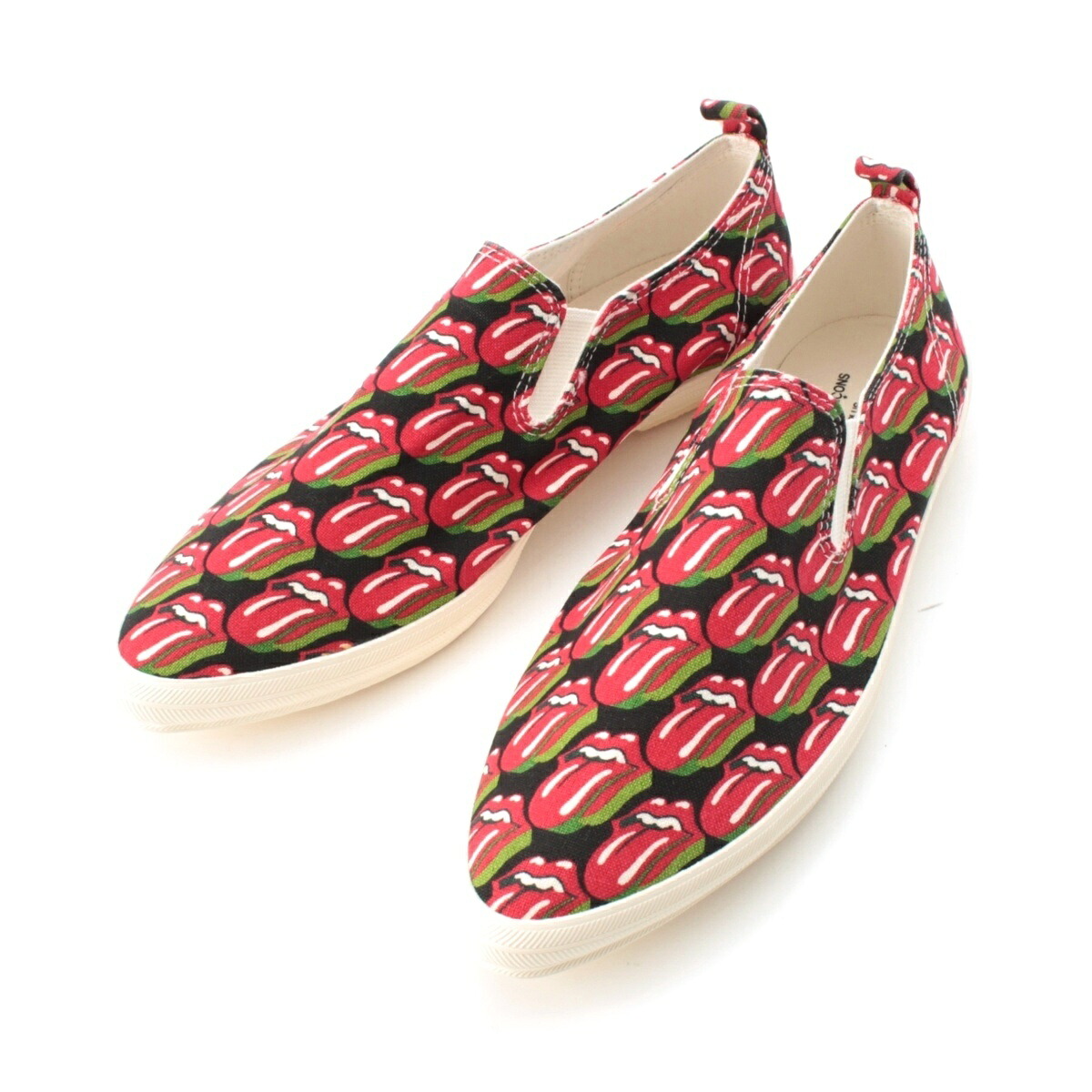 コムデギャルソンオムプリュス COMME des GARCONS HOMME PLUS 06SS Rolling Stones Lips & Tongue Print Slip-Ons ローリング ストーンズ リップ＆タン スリッポン シューズ レッド 24【中古】【正規品保証】｜retro