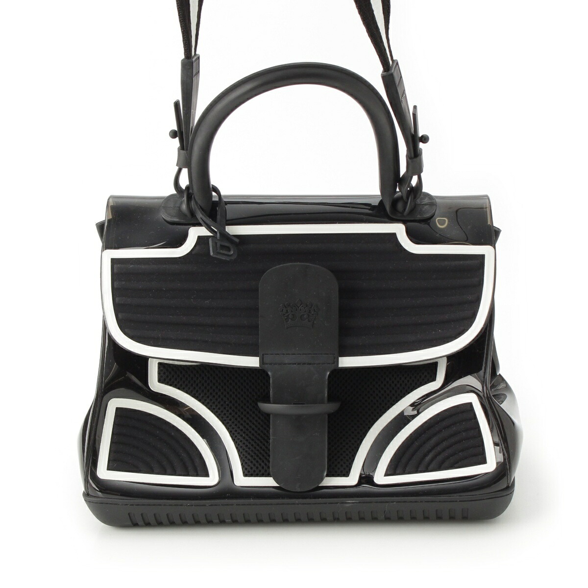 デルヴォー Delvaux ブリヨン MM チャンピオン ビニール ラバー 2way ショルダー ハンドバッグ ブラック ホワイト【中古】【正規品保証】
