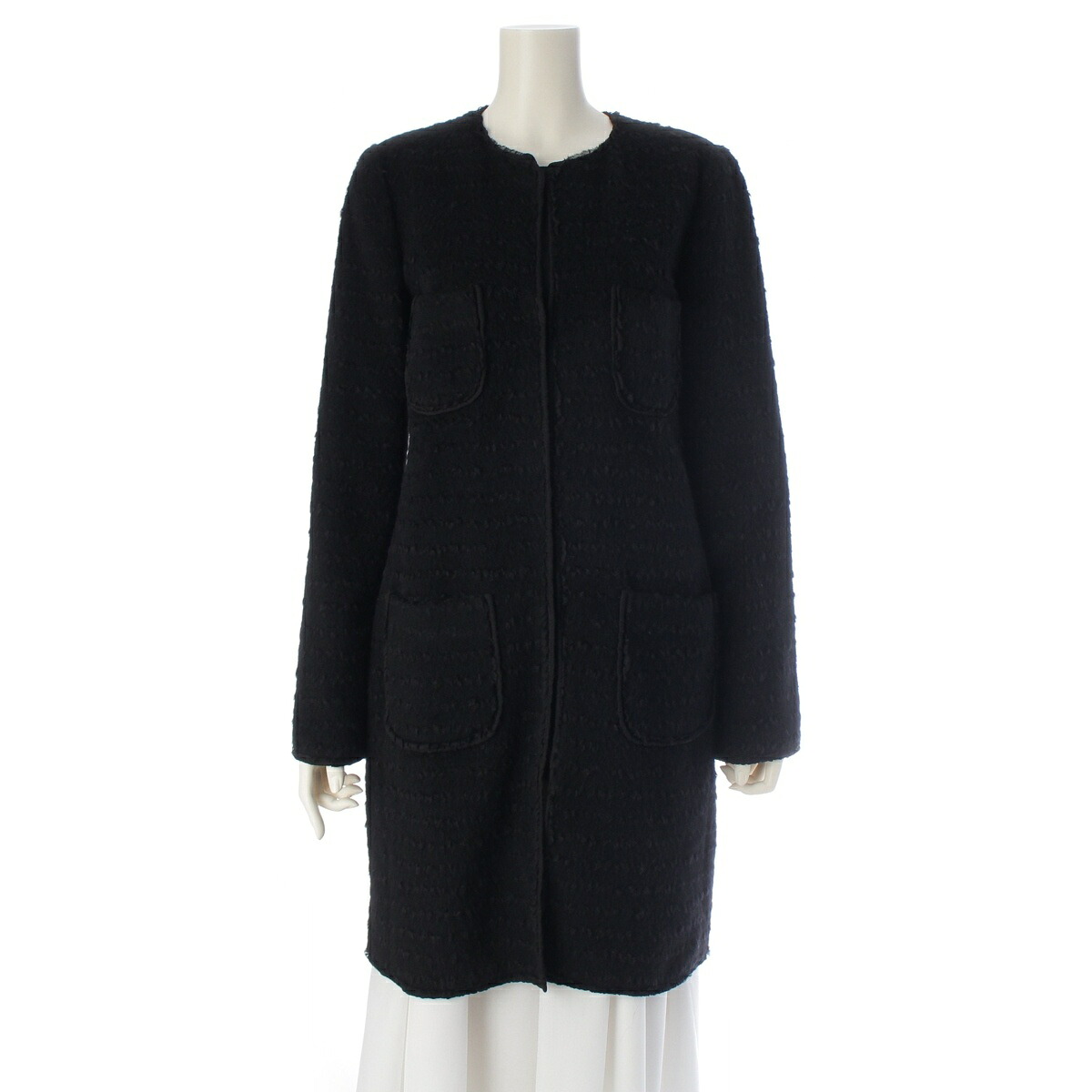 ドルチェアンドガッバーナ DOLCE&GABBANA ウール モヘヤ混 ノーカラー ロング コート アウター ブラック 42【中古】【正規品保証】