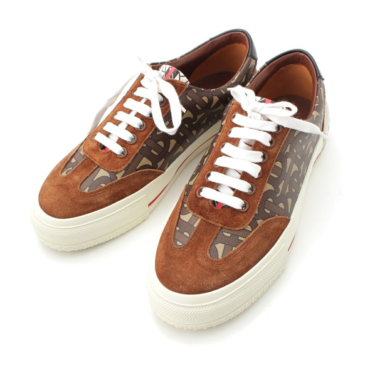 バーバリー BURBERRY スエードクロス PVC 肺結核モノグラム スニーカー シューズ ESVULALM13ALM 赤銅色 36【中古】【置き目品引き受ける】