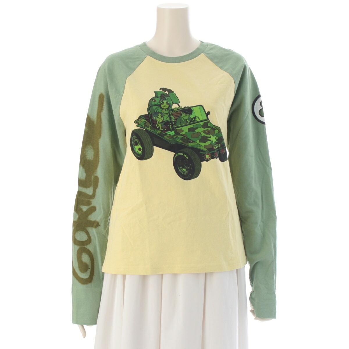 マークジェイコブス MARC JACOBS コットン heaven BY MARC JACOBS Gorillaz ゴリラズ ラグラン 長袖Ｔシャツ トップス グリーン イエロー M【中古】【正規品保証】