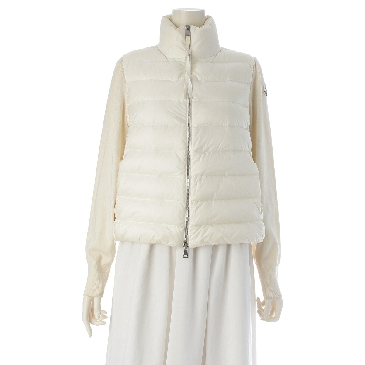 モンクレール MONCLER 20年 ナイロン CARDIGAN TRICOTダウン カーディガン ホワイト XS【中古】【正規品保証】