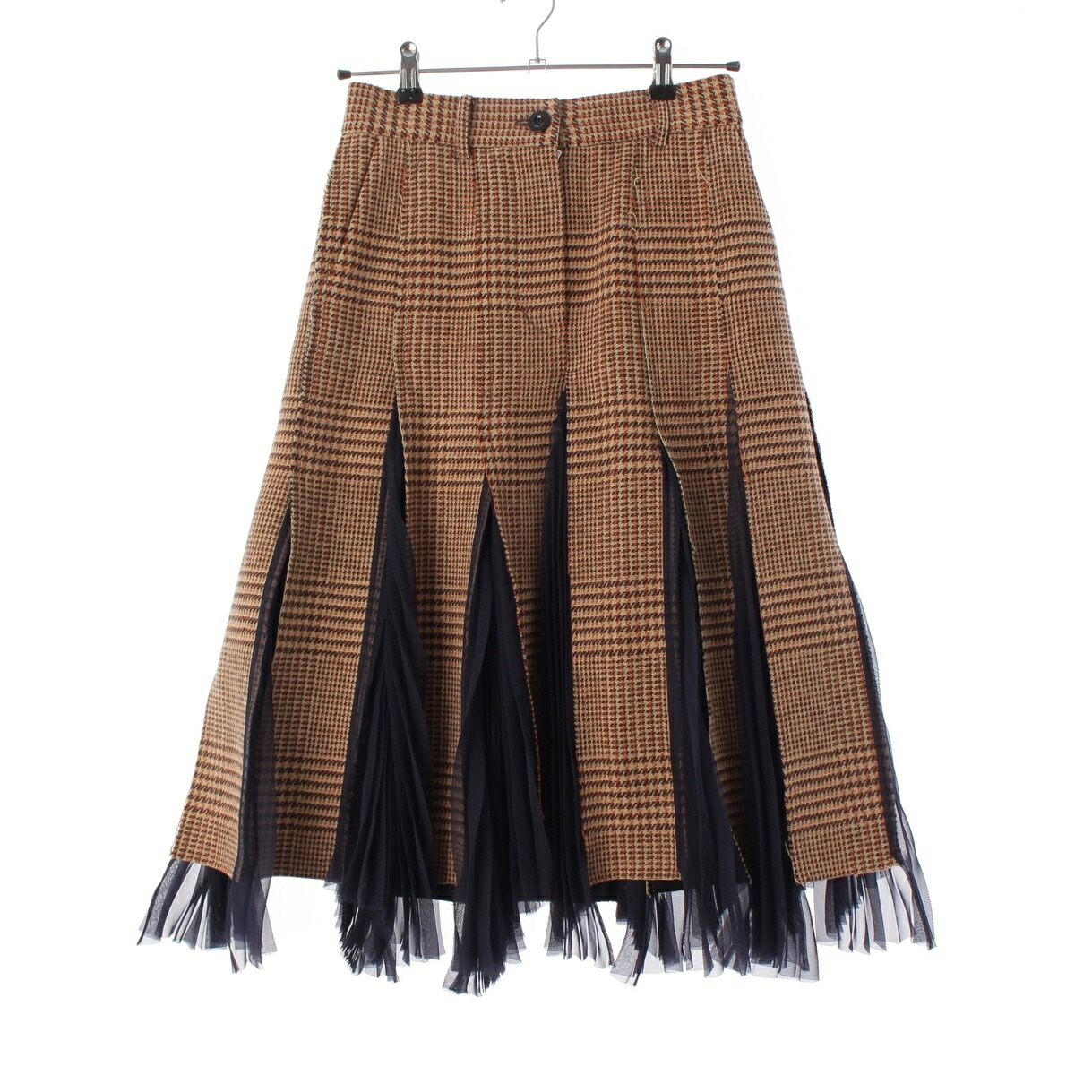 サカイ Sacai 18年 絨毛 筋目 太陽フレア スコート 18-04029 赤銅色×青色系 1【中古】【置き目品引き請ける】 レディースファッション-スカート