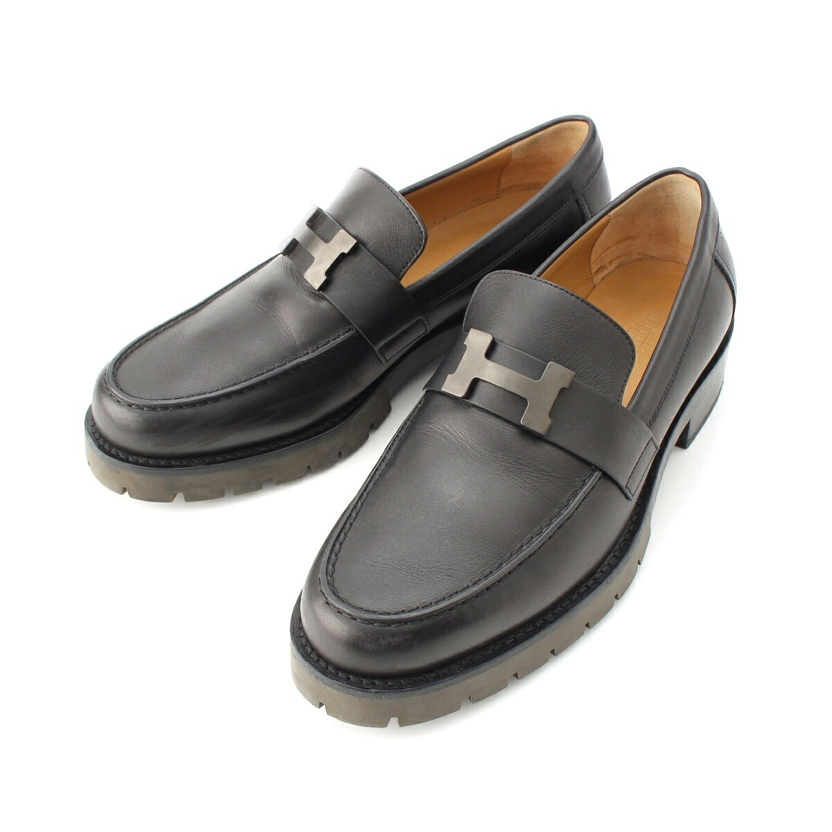 エルメス HERMES グレゴワール レザー ローファー シューズ BR231998ZA ブラック 39【中古】【正規品保証】