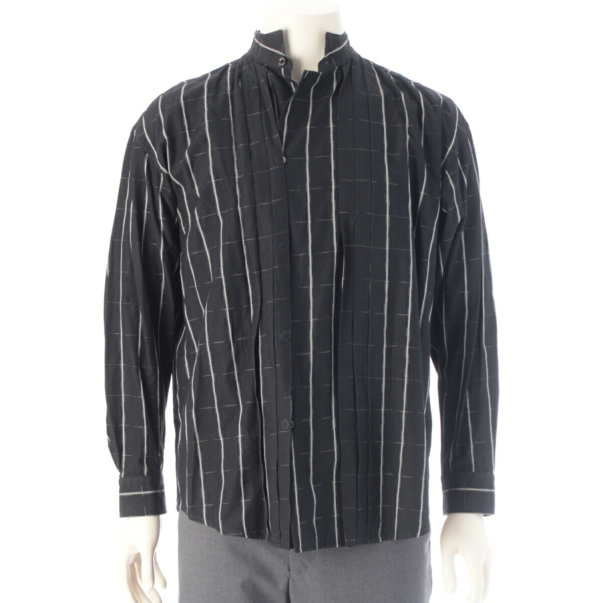 イッセイミヤケ ISSEY MIYAKE 80s 1984 筆タグ 衿 変型 絣 長袖シャツ トップス LG14584 ブラック M【中古】【正規品保証】