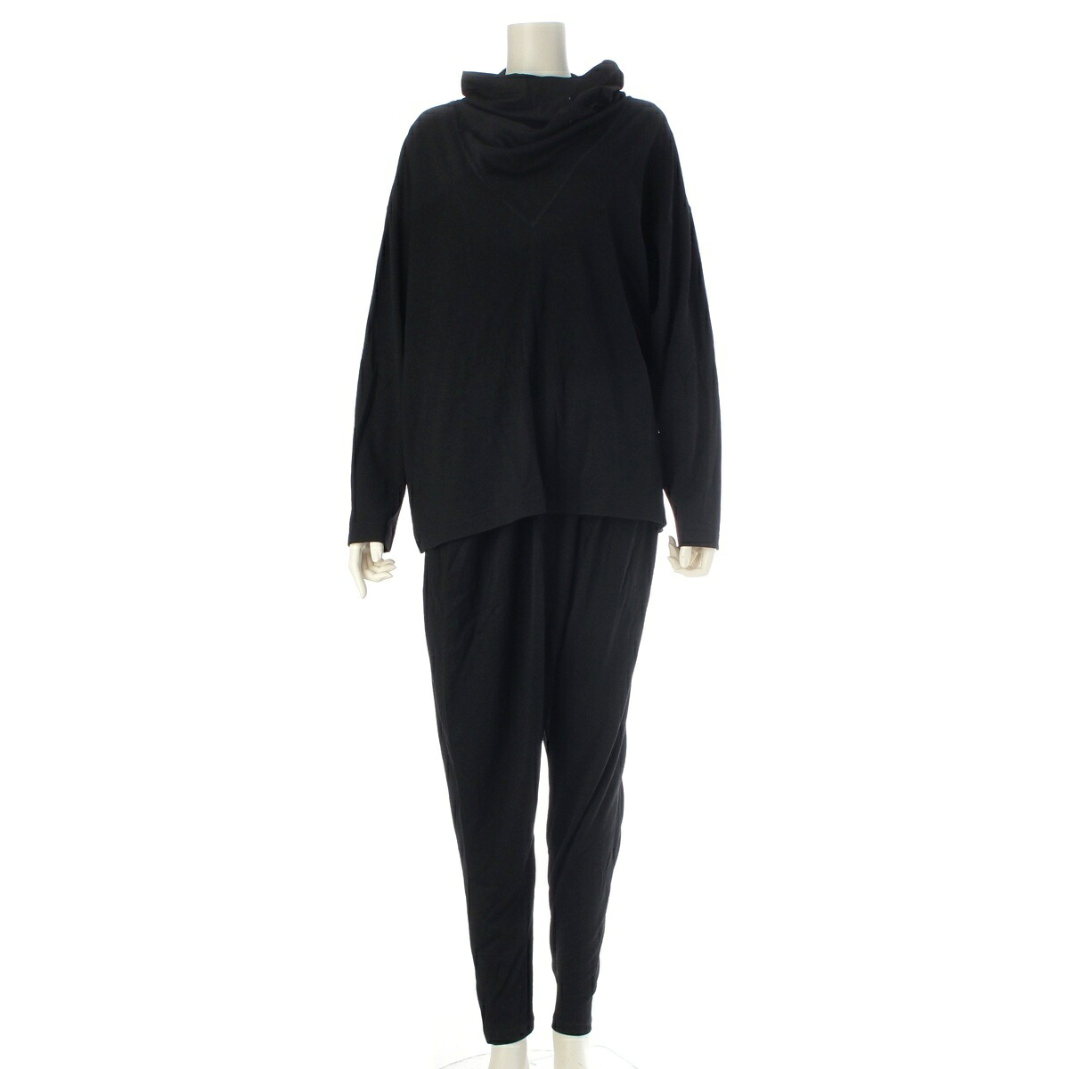 イッセイミヤケ ISSEY MIYAKE 80s 筆タグ ストレッチ ギャザー 変形 トップス バルーンパンツ パンツセットアップ ブラック【中古】【正規品保証】