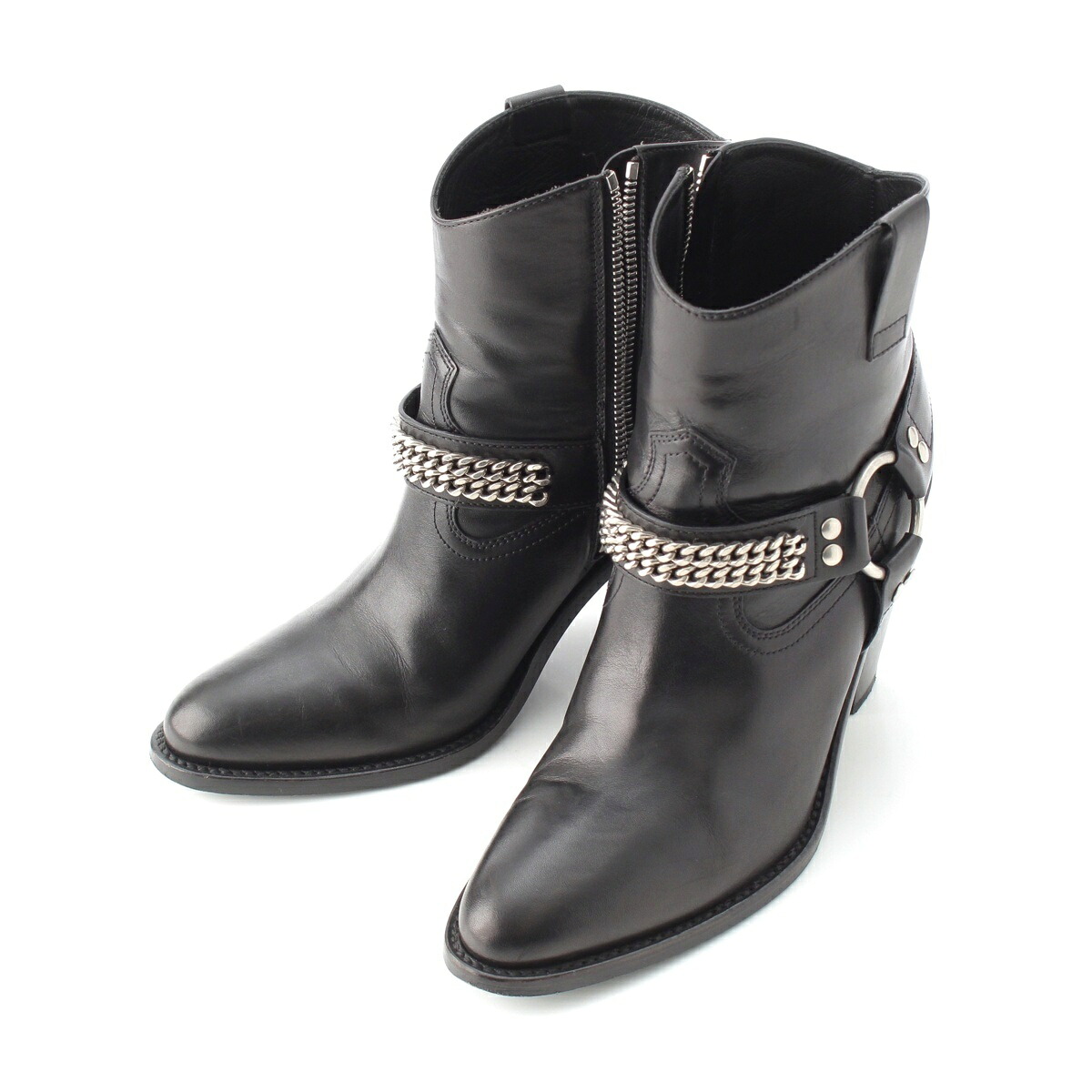 サンローラン SAINT LAURENT レザー ワイアット リングチェーン ハーネス ブーツ 439284 ブラック 36【中古】【正規品保証】