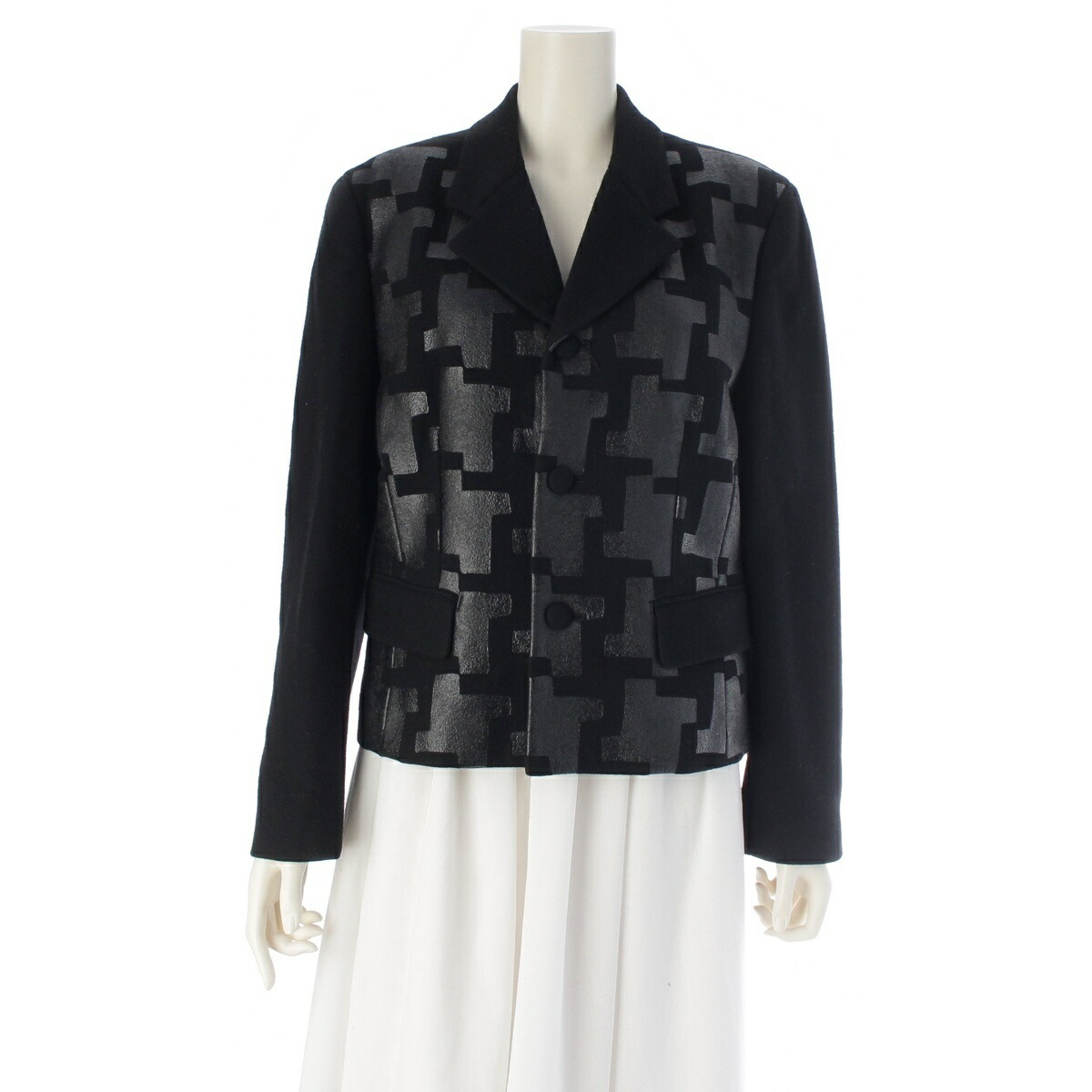 コムデギャルソン COMME des GARCONS 91AW AD1991 ウール 総プリント テーラードジャケット GJ-05082 ブラック M【中古】【正規品保証】