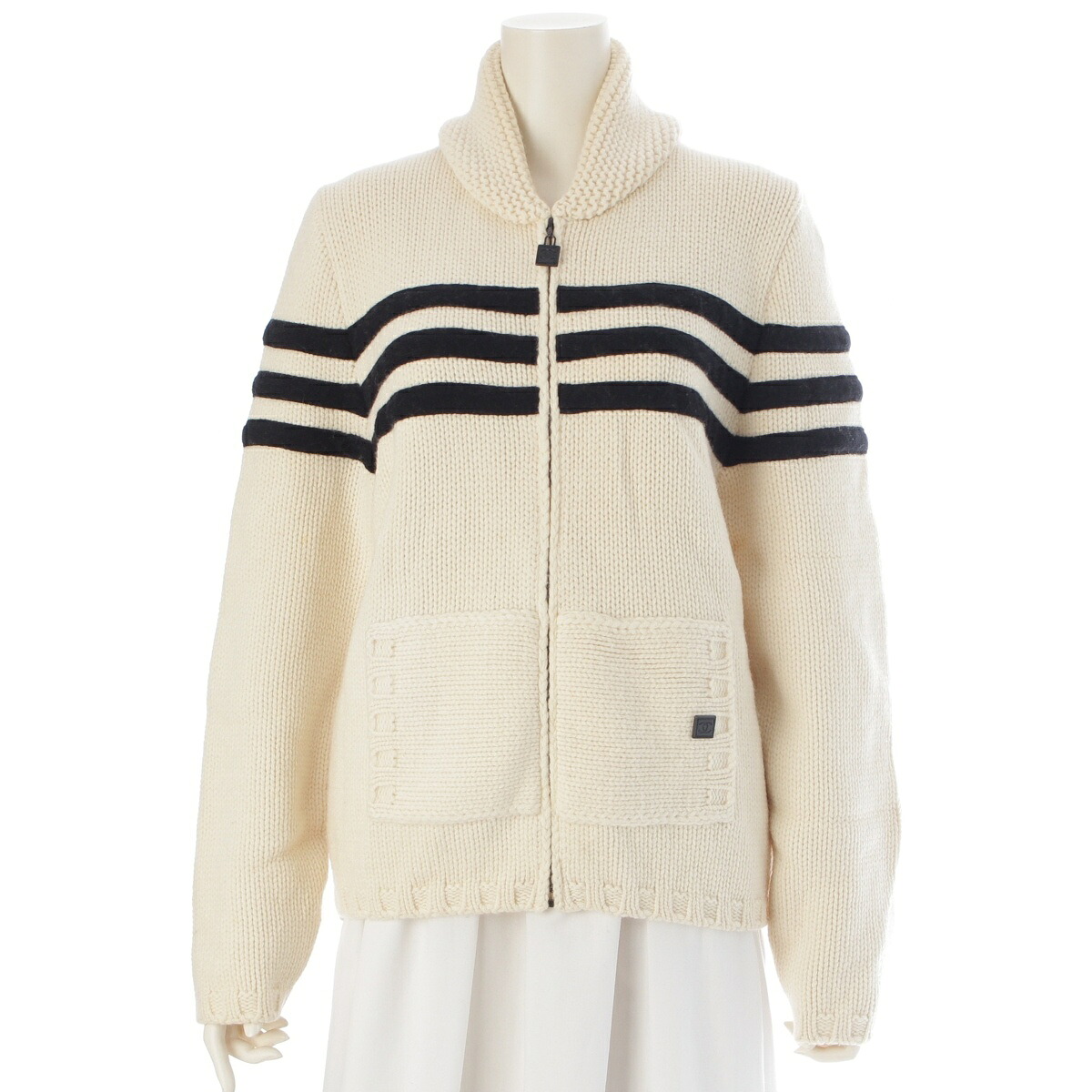 シャネル CHANEL 06A 羊毛×カシミール 運動競技 間借り人 ジップアップ 編み物 P29257 象牙色 40【中古】【定め事品引きうける】