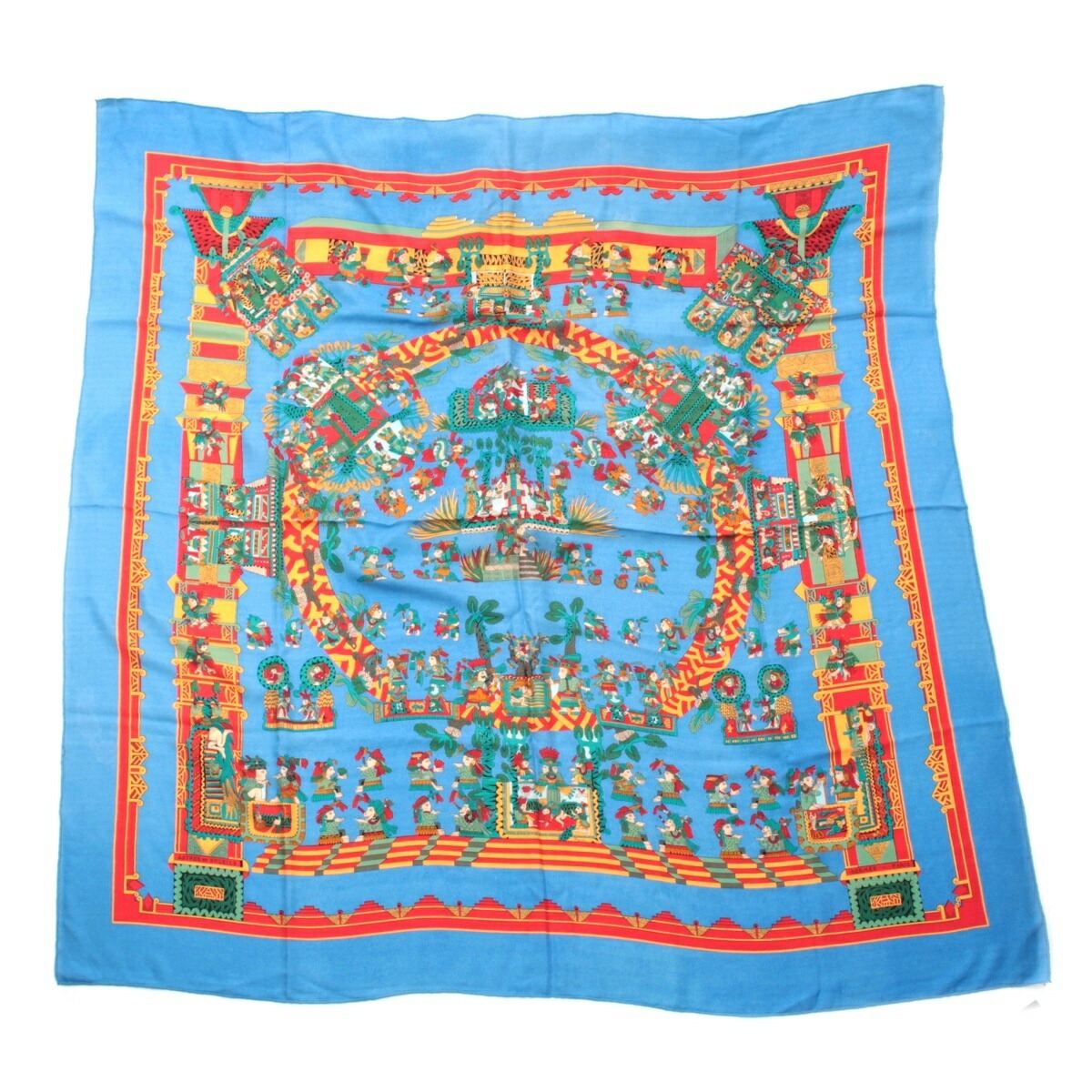 エルメス HERMES カシミール×地絹 カレジェアン カレ140 ASTRES et SOLEILS 天体とお日さま えり巻き 青み系【中古】【置き目品引き受ける】