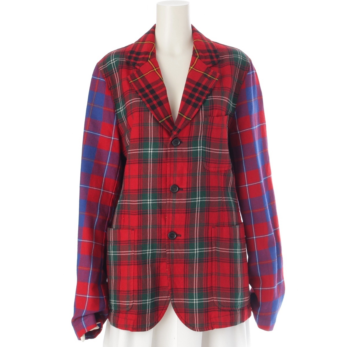 コムデギャルソンシャツ COMME des GARCONS SHIRT ウール タータンチェック テーラードジャケット W18111 レッド S【中古】【正規品保証】