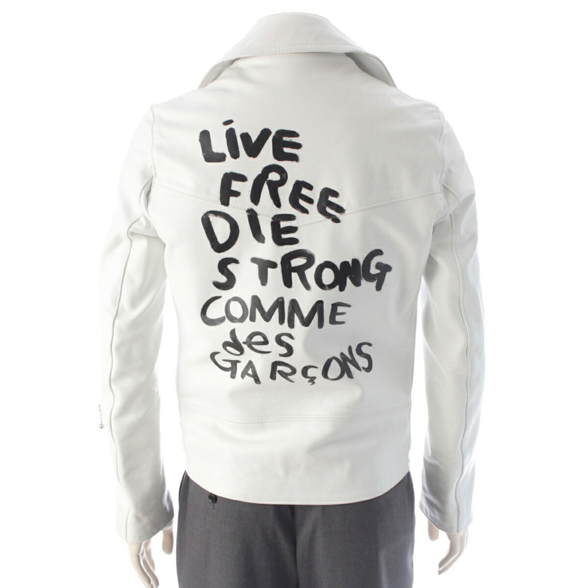 コムデギャルソン COMME des GARCONS ルイスなめし革 Lewis Leathers AD2018 導管なめし革 ロゴタイプ ダブル ライダースジャケット KZ-J009 白いこと 36【中古】【定め事品引きうける】