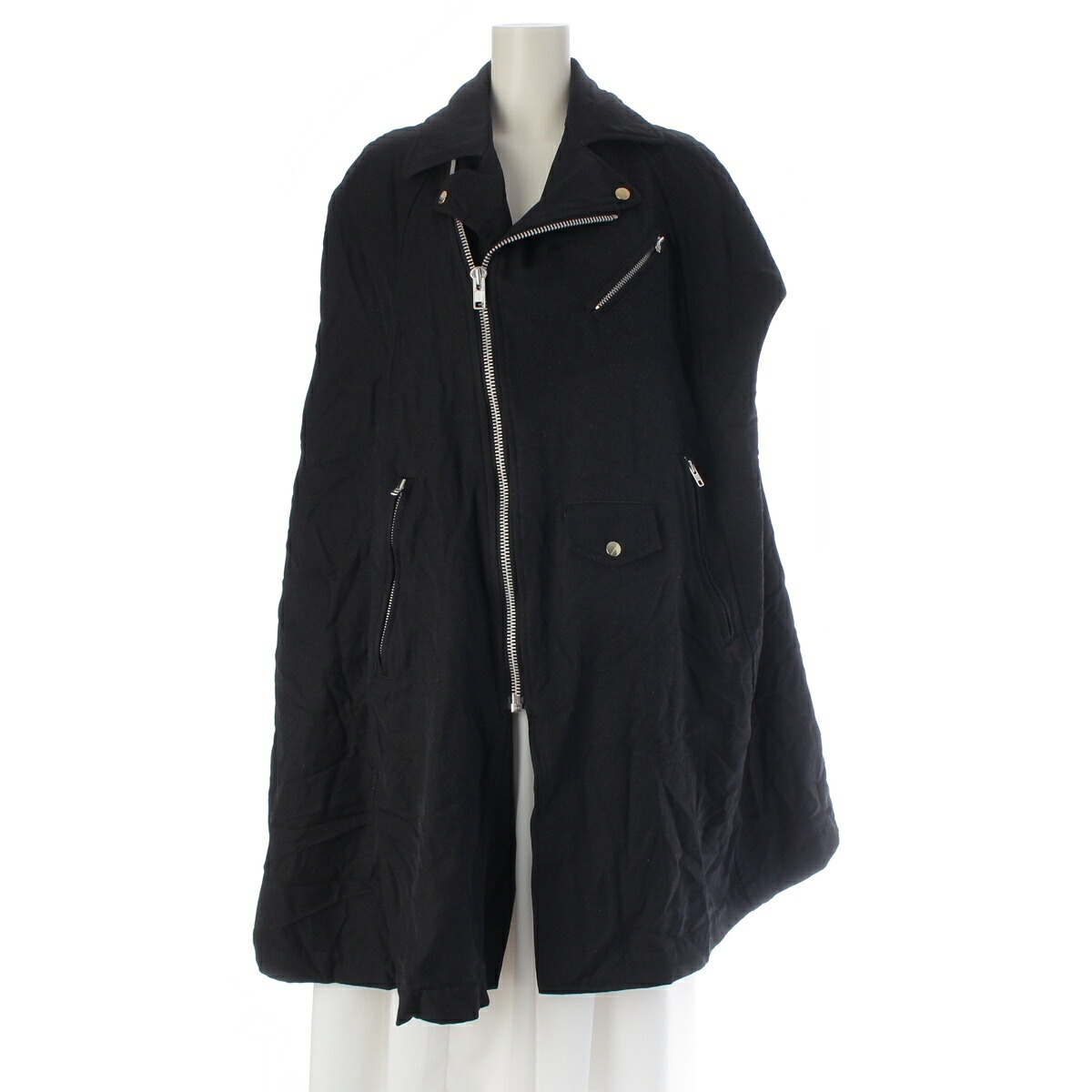 ブラックコムデギャルソン BLACK COMME des GARCONS AD2012 ライダース ポンチョ コート アウター 1J-C004 ブラック S【中古】【正規品保証】