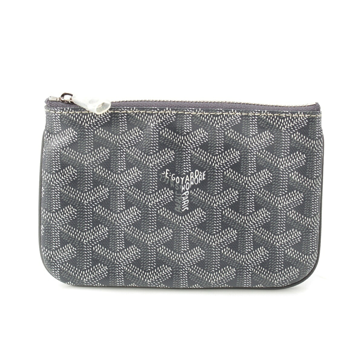 ゴヤール GOYARD マティニョン PVC 綿織物 リネン セナ ミニ 杉綾模様柄 合切袋 薄墨色【中古】【定め事品引きうける】