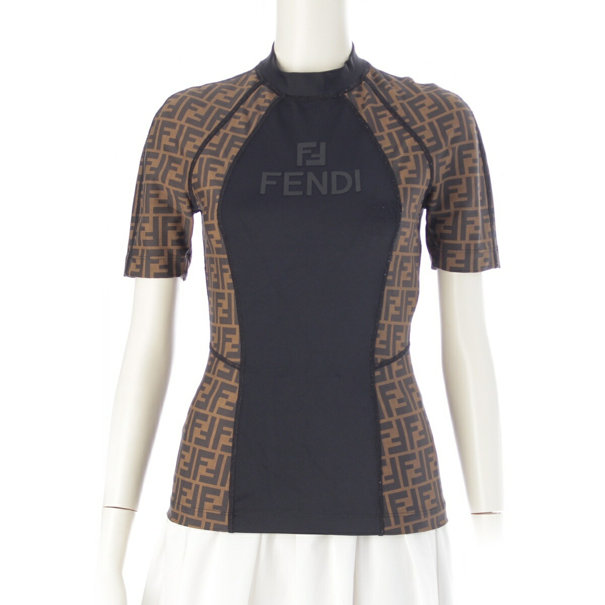 フェンディ FENDI ズッカ ロゴ ストレッチ トップス FAF176 ブラウン ブラック 38【中古】【正規品保証】 の商品写真